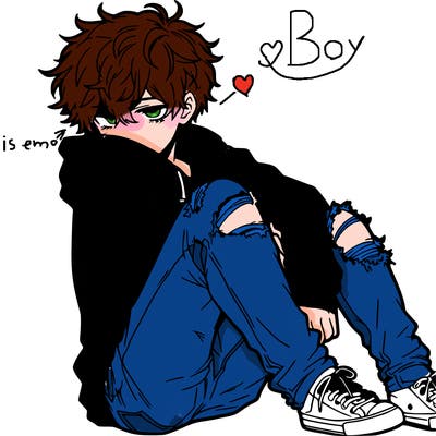 a male hoddie ripped jeans messy hair anime