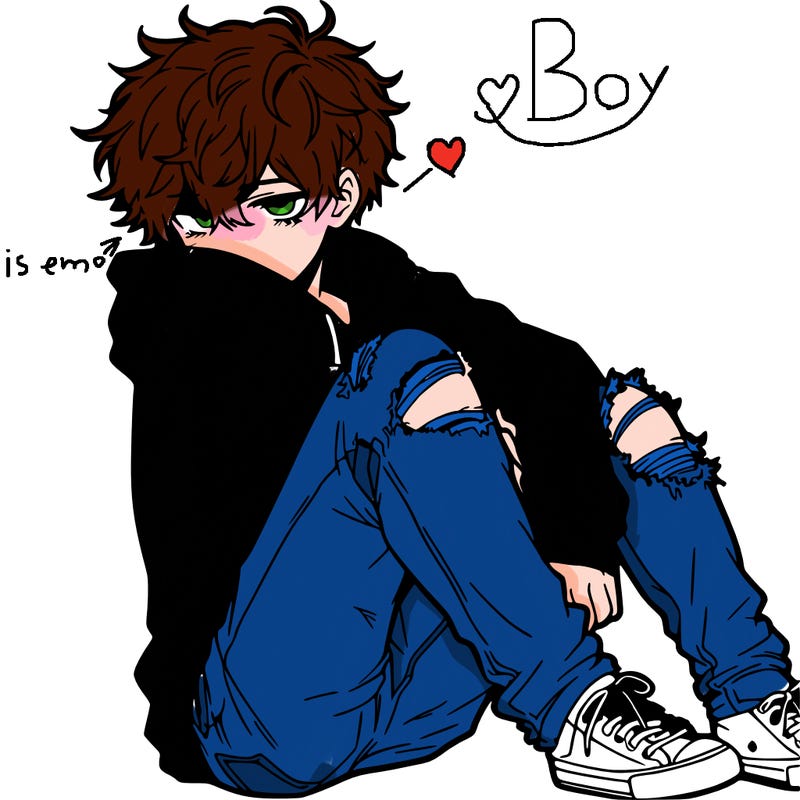 a male hoddie ripped jeans messy hair anime