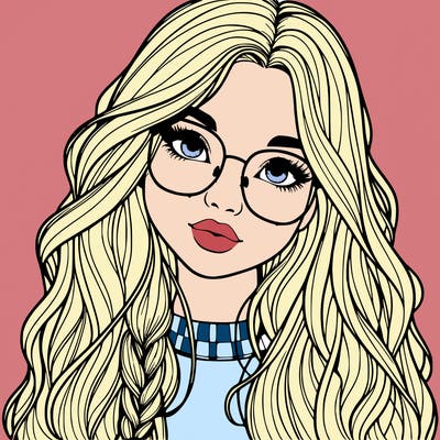girl with long hair and freckles and glasses realistic