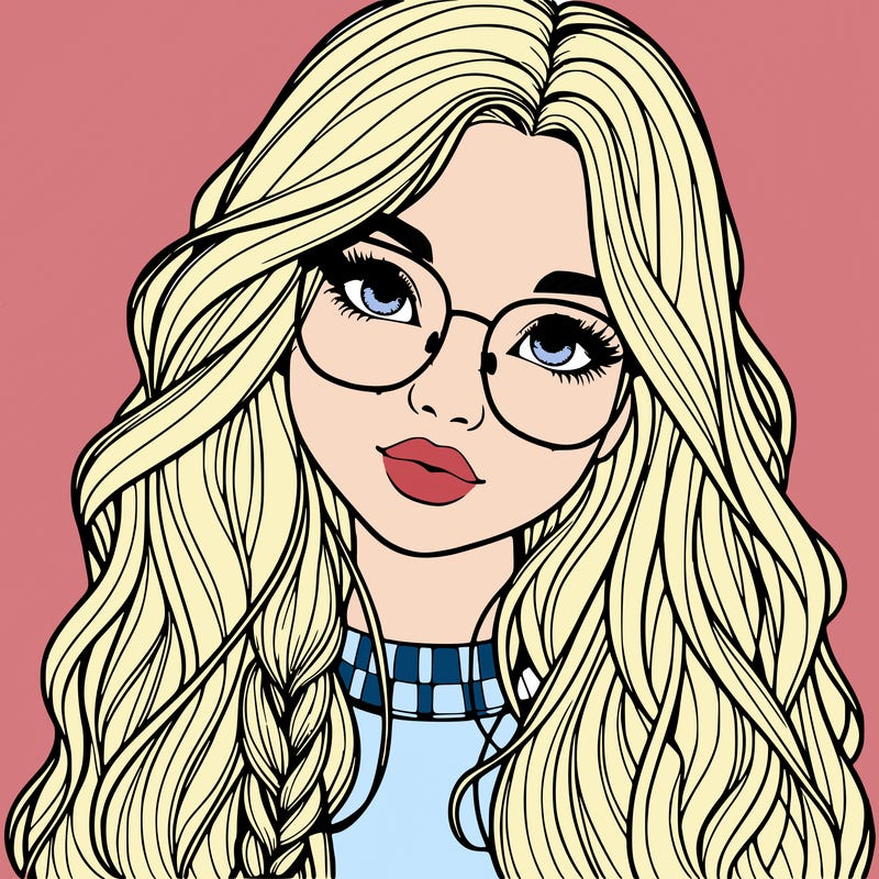 girl with long hair and freckles and glasses realistic