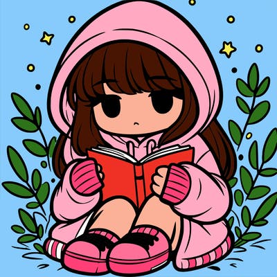 girl in oversized hoodie reading a book