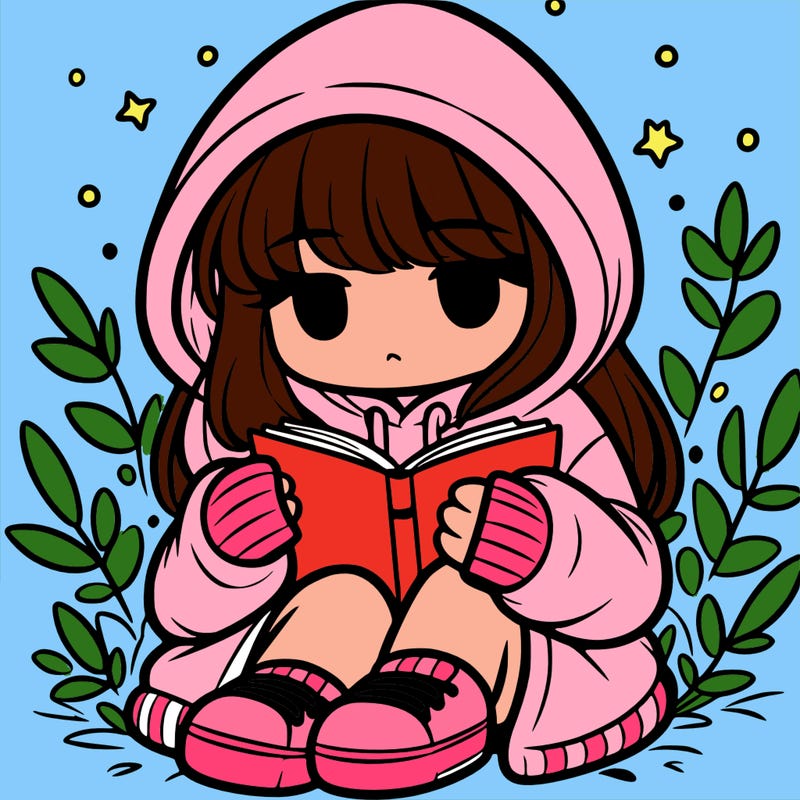 girl in oversized hoodie reading a book
