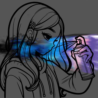 a realistic girl spray painting