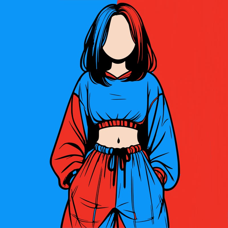 realistic girl faceless with baggy pants and a crop top