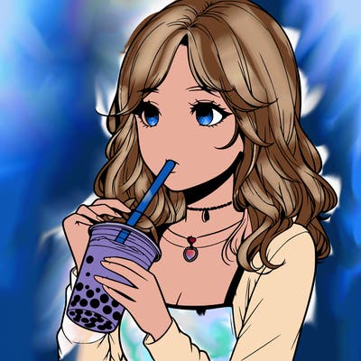 realistic girl drinking boba tea