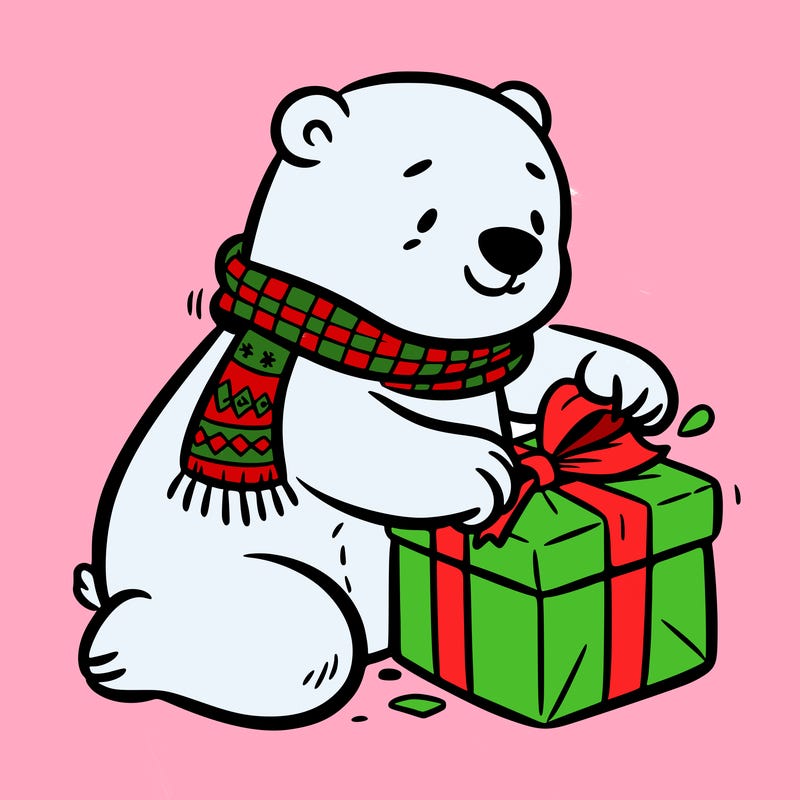 polar bear wrapping a present