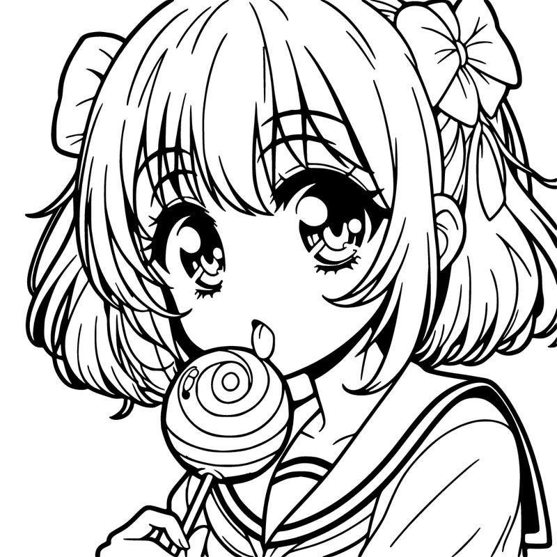 anime girl with a lollipop in there mouth