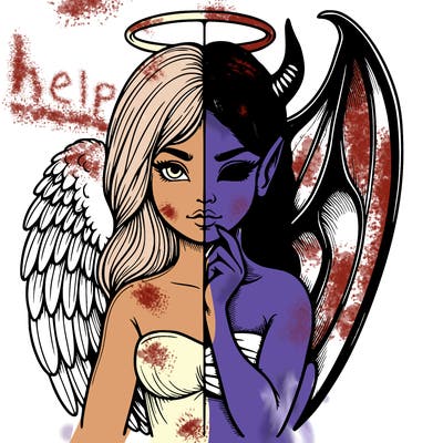 realistic angel half demon