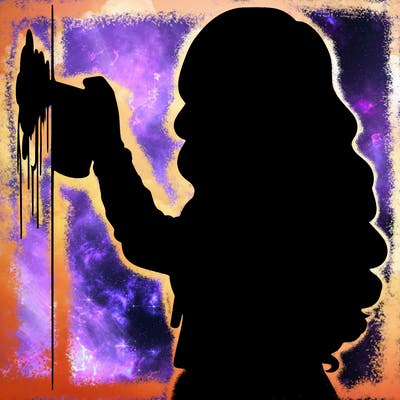 realistic girl with mask spray painting a wall