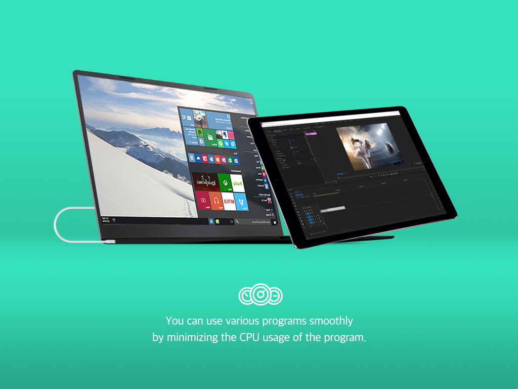iPad used as a second monitor for a Windows laptop showing a video editing program
