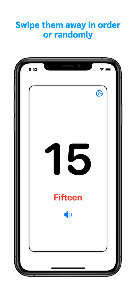 Tarjeta digital que muestra el número quince y la palabra quince.