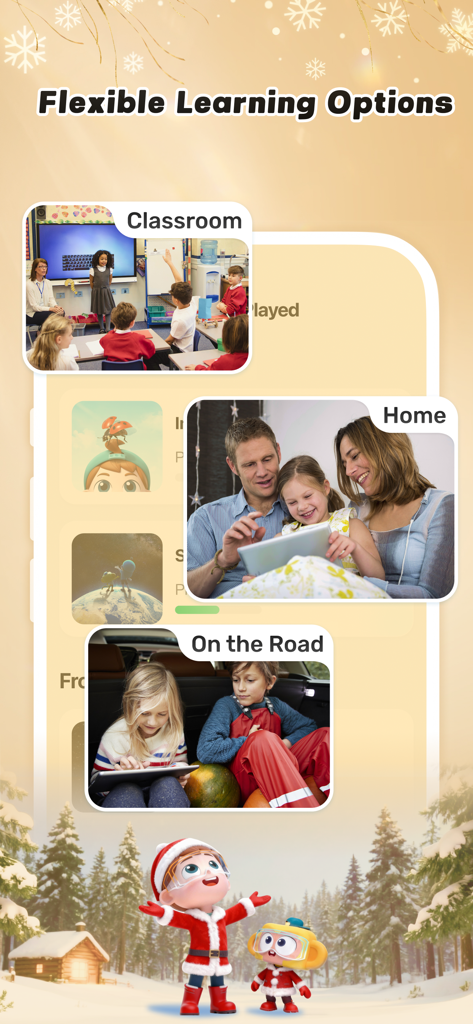 Cretapedia: Science Learning - Cretapedia app screenshot showing science learning options in the classroom at home and on the road