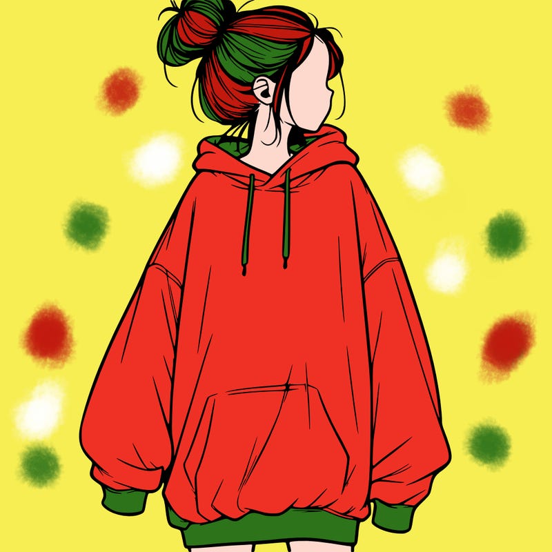 realistic girl with a oversized sweatshirt on and a bun