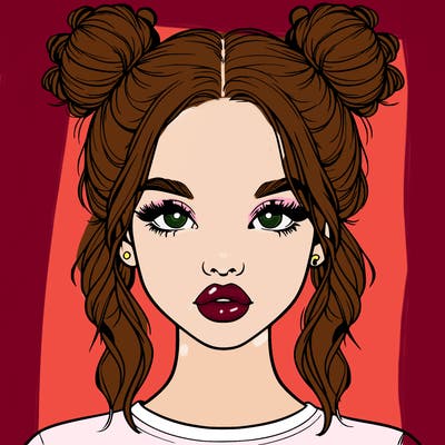 realistic girl with two buns in hair and lips