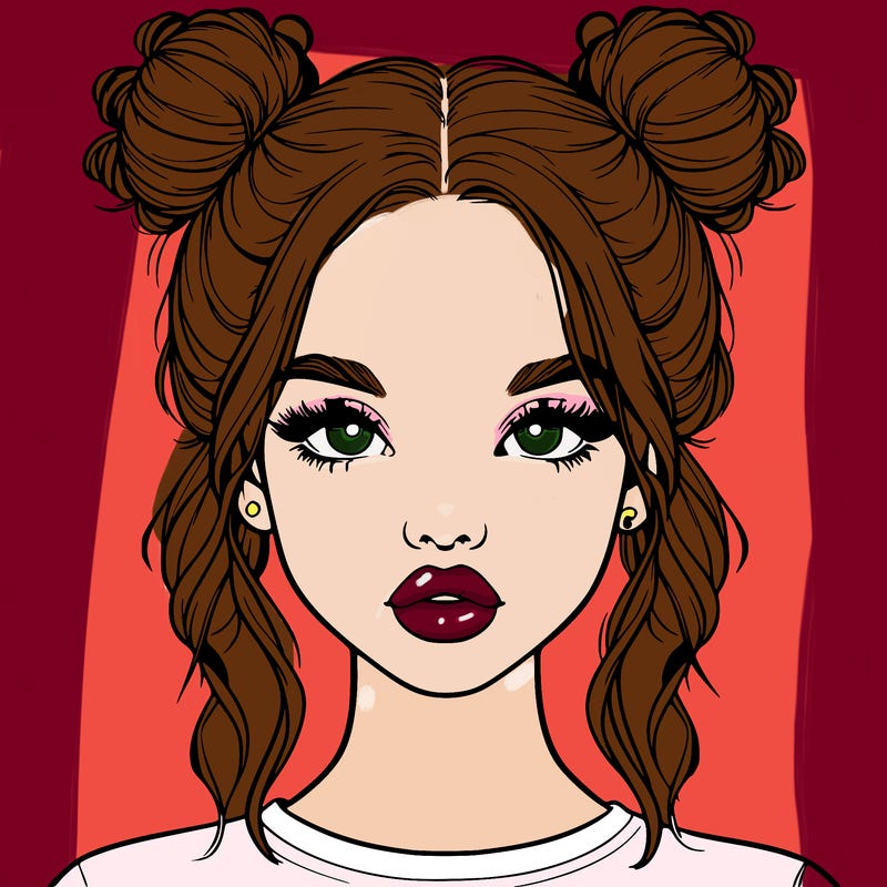 realistic girl with two buns in hair and lips