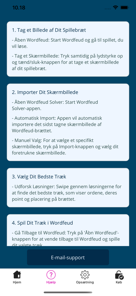Wordfeud Solver - Una pantalla de tutorial paso a paso para la aplicación Solucionador de Wordfeud que muestra cómo importar capturas de pantalla y encontrar los mejores movimientos.