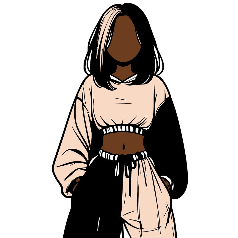 realistic girl faceless with baggy pants and a crop top