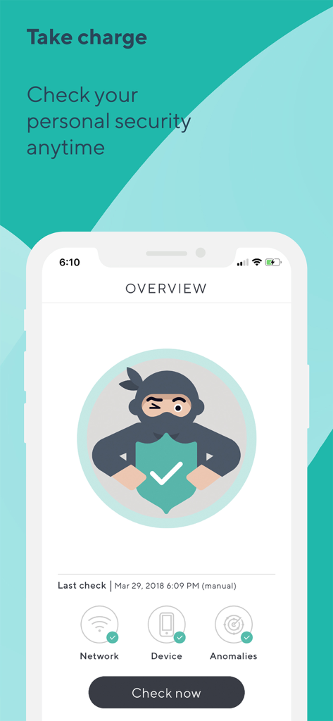 Barracuda CloudGen Access - Barracuda CloudGen Accessアプリのセキュリティ概要画面、デバイスとネットワークステータスのチェックマークを表示