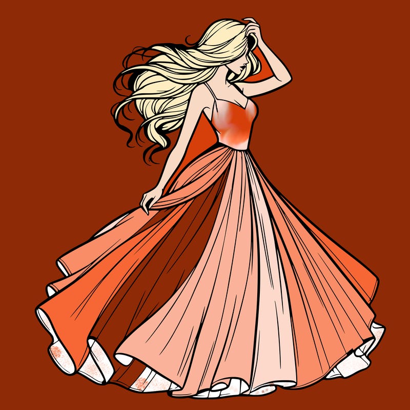 realistic woman with dress flowing in the wind