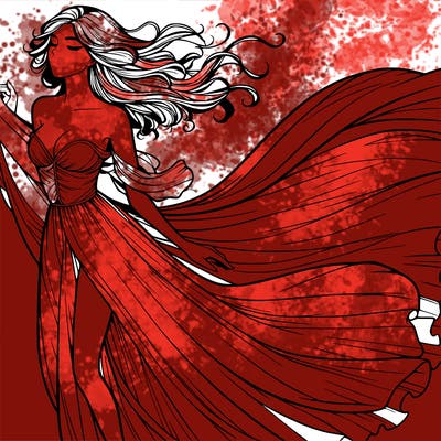 realistic woman in dress flowing the the wind