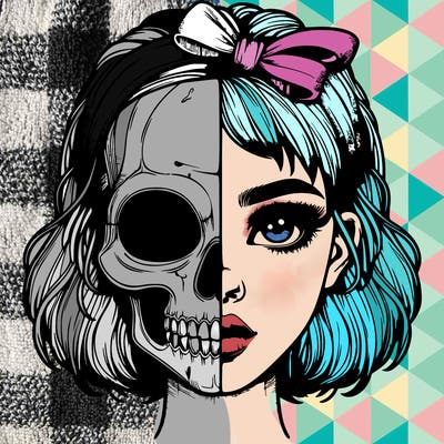 realistic girl with half skull mask