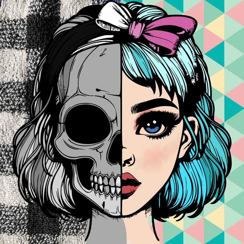 realistic girl with half skull mask