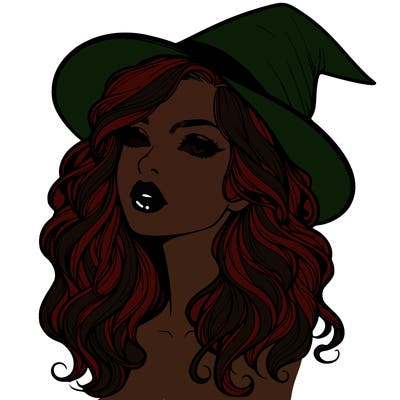 realistic witch girl with wavy hair and lips