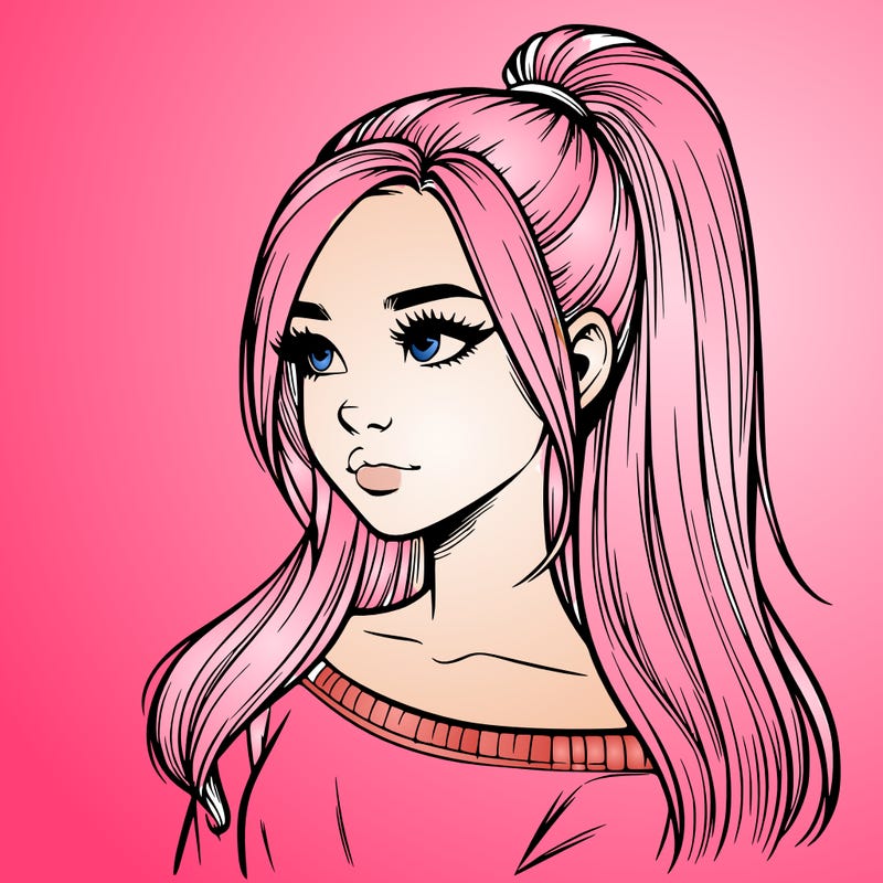 realistic girl with a high ponytail