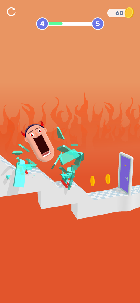 Hopping Heads: Scream & Shout - Ein schreiender Charakterkopf springt in dem mobilen Spiel Hopping Heads durch Hindernisse.