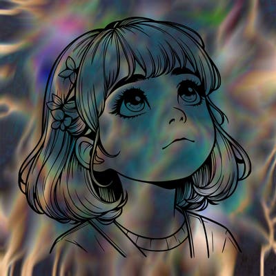 realistic girl looking up