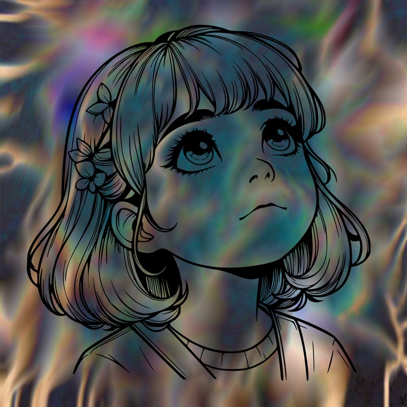 realistic girl looking up