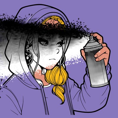 a realistic girl, spray painting