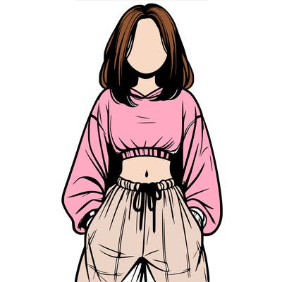 realistic girl faceless with baggy pants and a crop top