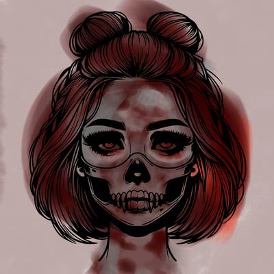 realistic girl with a skull mask