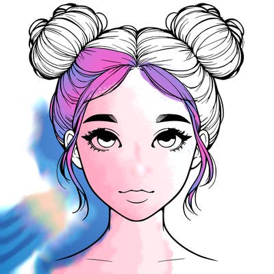 realistic girl with two buns on top of her head
