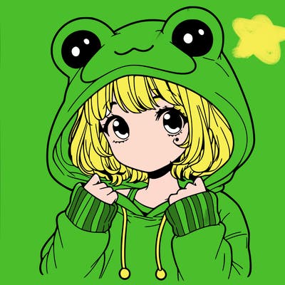 a cute teenage girl wearing a frog hoodie