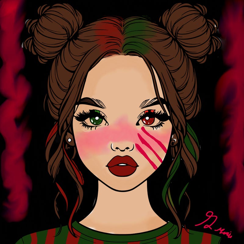 realistic girl with two buns in hair and lips