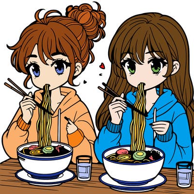 girls eating ramen