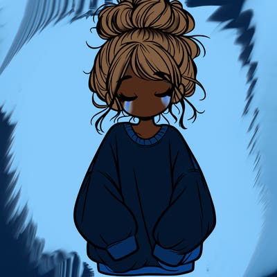 girl with baggy sweatshirt and messy bun