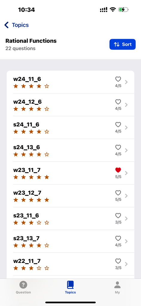 List of Rational Functions questions with difficulty ratings in the All AStar ALevel app
