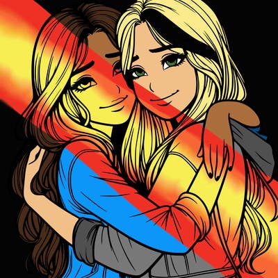 realistic girls hugging