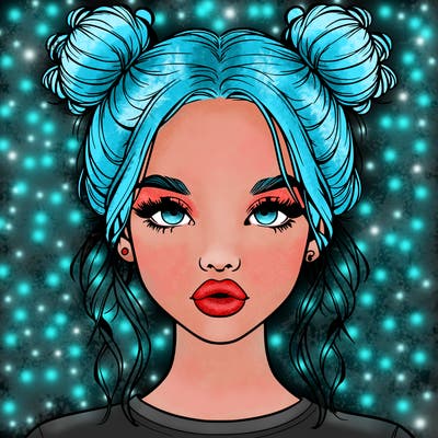 realistic girl with two buns in hair and lips