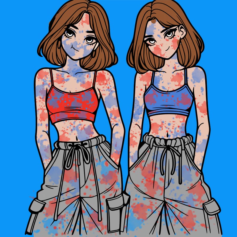 two girls with crop top with baggy pants