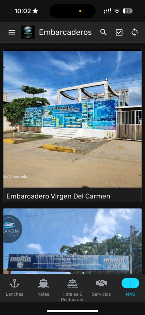 MIlanchaV - Screenshot of the MIlanchaV app displaying a list of available boat piers and docking locations