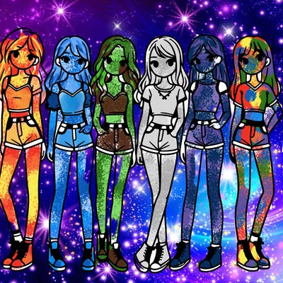 a group of girls wearing crop tops and shorts