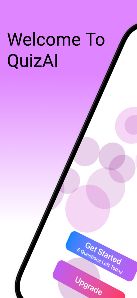 Quiz-AI - Welcome screen of Quiz-AI app showing Get Started and Upgrade buttons