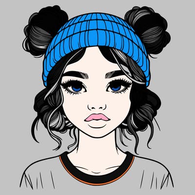 realistic girl with buns in her hair with a beanie on