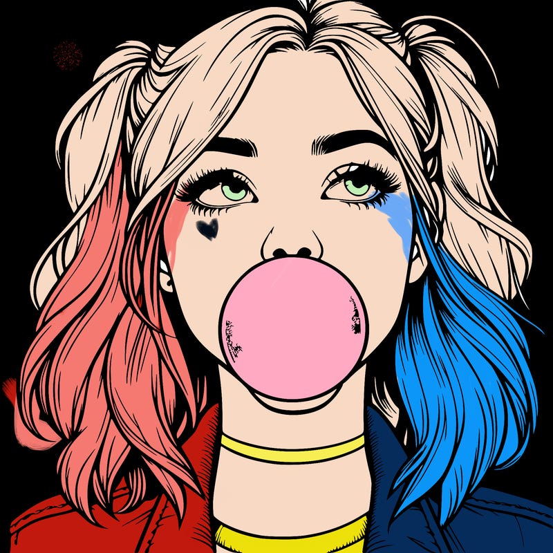 realististic girl blowing bubble -gum