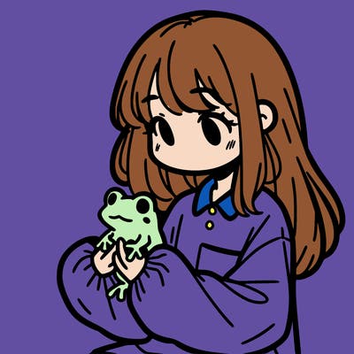 girl with long hair and a oversized shirt. and she is holding a frog