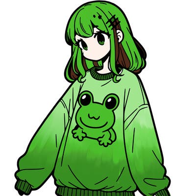 girl wearing frogging sweatshirt